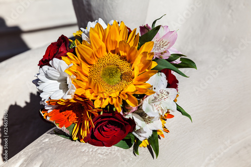 Fototapeta Naklejka Na Ścianę i Meble -  Colorful Bridal Bouquet On Wedding Day