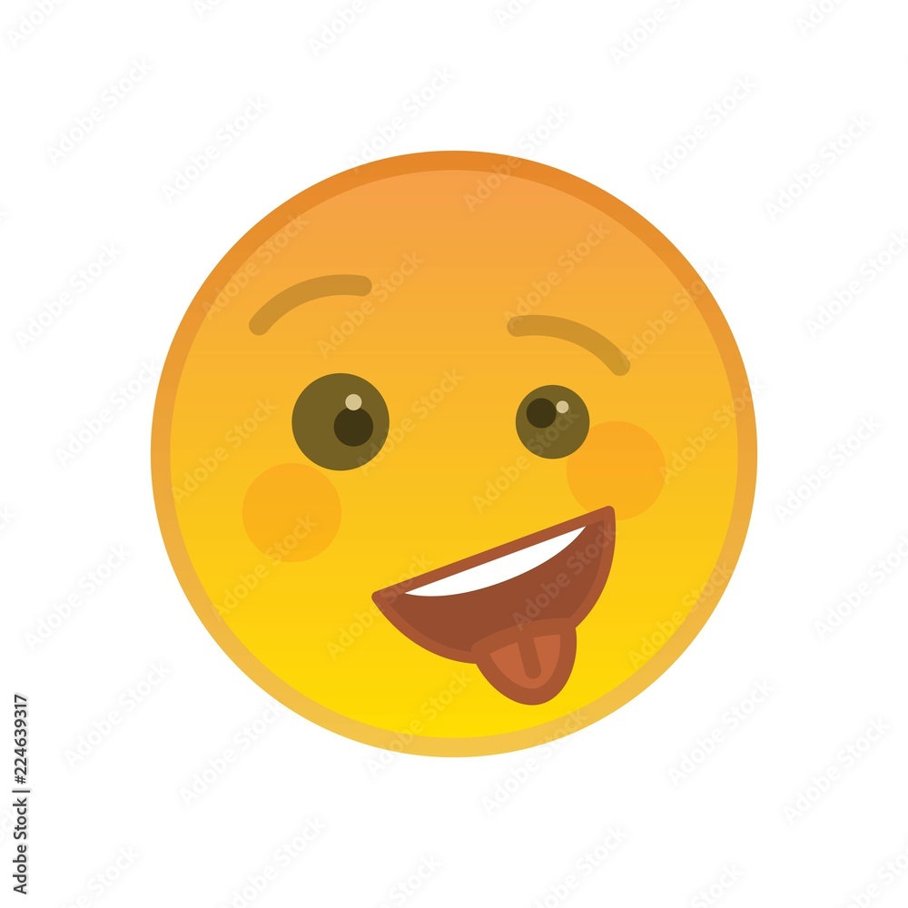 Fototapeta premium Happy cheeky emoticon with tongue out isolated on white background. Playful yellow emoji symbol. Social communication and internet chatting vector element. Crazy smile face with facial expression