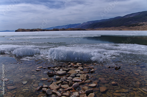 The small sea of Lake Baikal in the spring