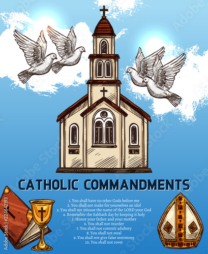 Catholic commandments fundamental duties, vector