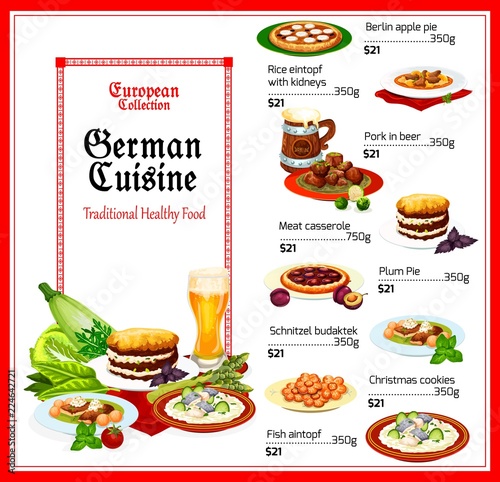 German cuisine healthy food vector menu
