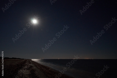 Image of the shore of the sea in the light of the moon.