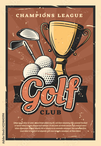 Golf game sport club, vector balls and sticks