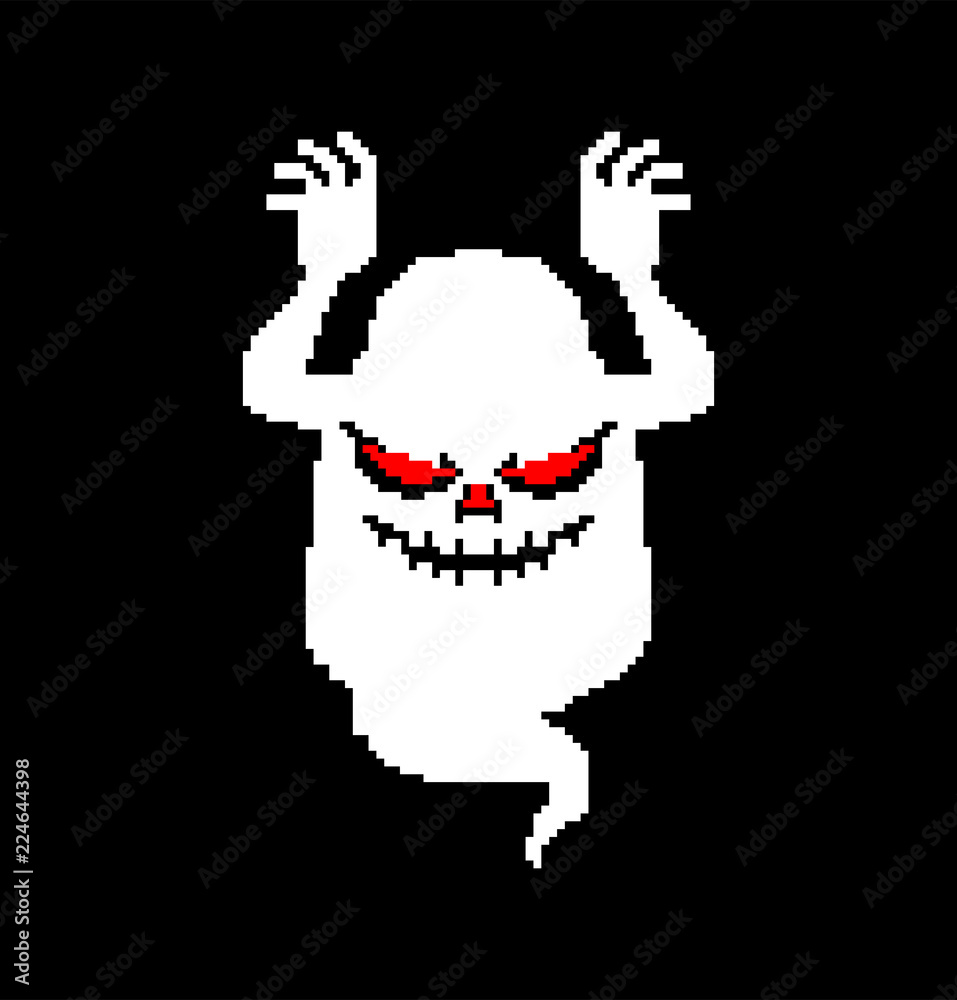 Fototapeta premium Ghost pixel art for Halloween. 8 bit phantom. Vector illustration