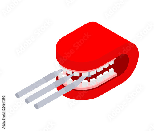 Dentist tools in mouth. Dental treatment. Dentistry Vector illustration