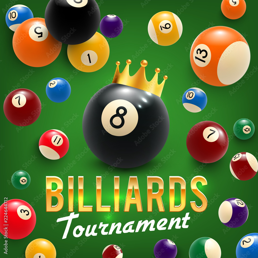 Billiard balls and crown. tournament. 3D vector Billiard balls and crown. tournament. 3D vector