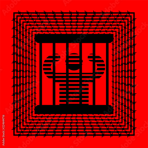 Prisoner in prison. Perpetrator and bars on windows.