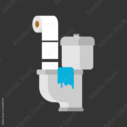 Paper in toilet consequences. Litter in water pipe. old pipes. Water leak. Sewerage is broken. Vector illustration