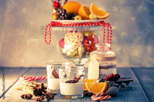 Eggnog with cinnamon for Christmas. Christmas concept. Selective focus.