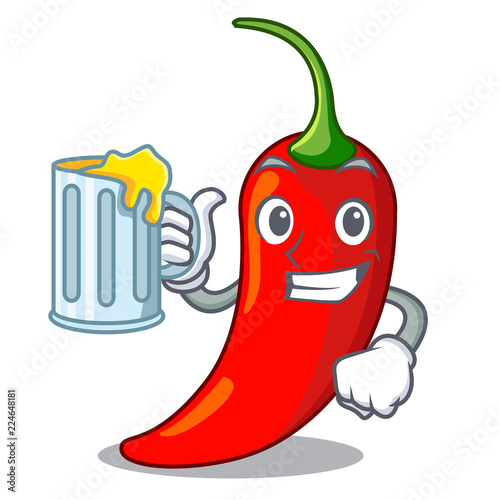 With juice hot chili pepper on cartoon table