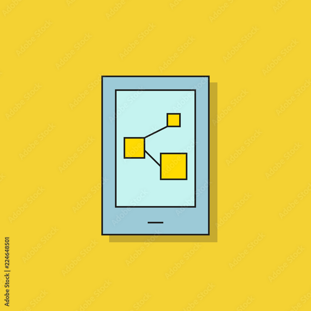 mobile phone and share icon on yellow background mobile phone and share icon on yellow background