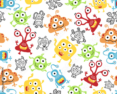 Seamless pattern vector with funny monster alien cartoon