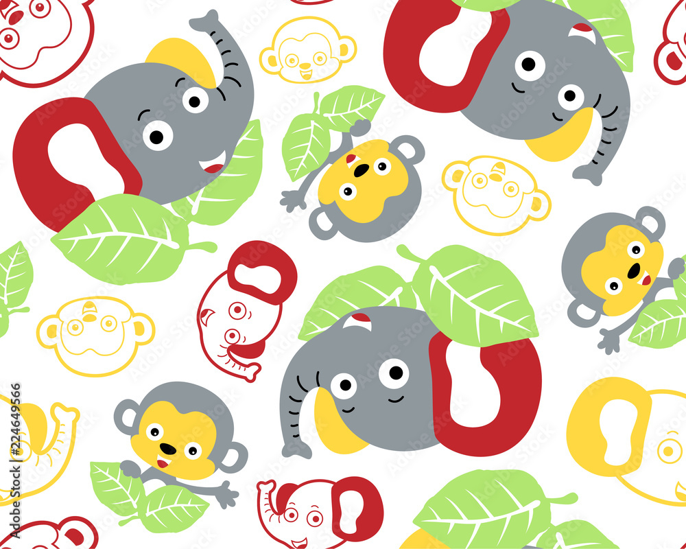 Obraz premium Vector seamless pattern of cute animals head cartoon