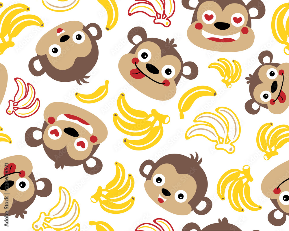 Obraz premium Vector seamless pattern of monkeys cartoon with bananas
