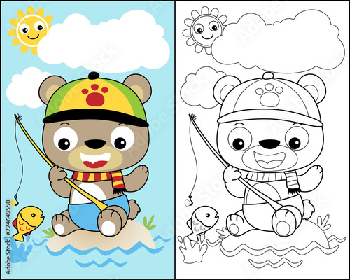 coloring book or page with little bear cartoon vector