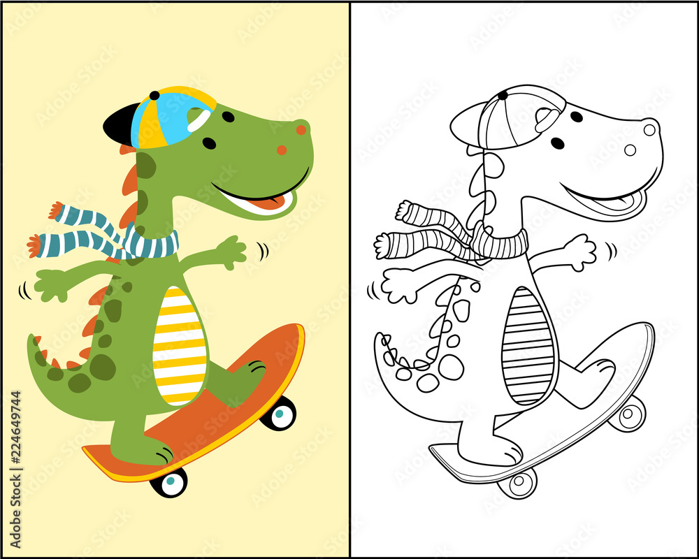 vector of coloring book or page with cute dino cartoon Stock Vector