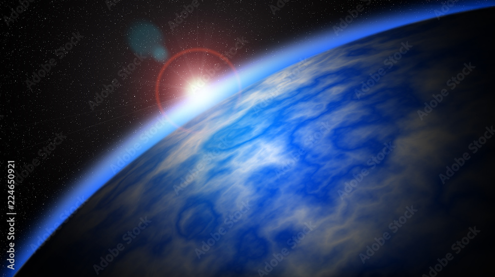 Dawnon the planet. Star light. Abstract planet background