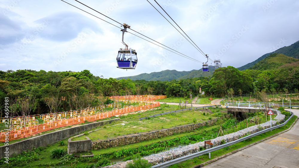 ngong ping cable car hong kong china in the rainy season