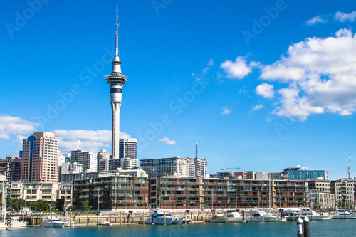 Sky Tower skyline in Auckland on a sunny day