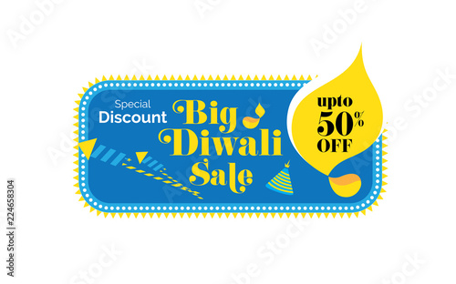 Big Diwali Sale, Offer Banner Design, Tag, Sticker with 50% Discount - Diwali Festival Offer Banner, Sticker, Label Design Template