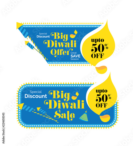 Big Diwali Sale, Offer Banner Design Set, Tag, Sticker with 50% Discount - Diwali Festival Offer Banner, Sticker, Label Design Template