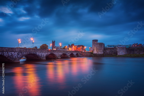 Beautiful panoramic view over medieval King John's Castle and River Shannon in Limerick city, Republic of Ireland photo