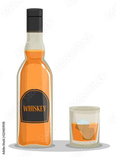Whiskey glass and  bottle cartoon