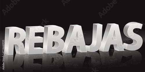 Black Sale in Spanish. Poster to announce the sales with the word rebajas drawn in 3d. The file contains gradient meshes and opacity masks.
