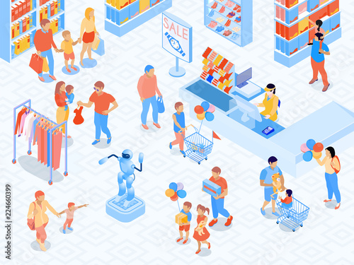 Family Shopping Isometric Illustration