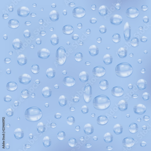 Water background with water drops. Blue water bubbles