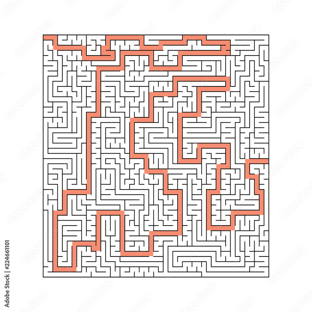 A square abstract labyrinth. An interesting and useful game for children and adults. A simple flat vector illustration on a white background. With the decision.