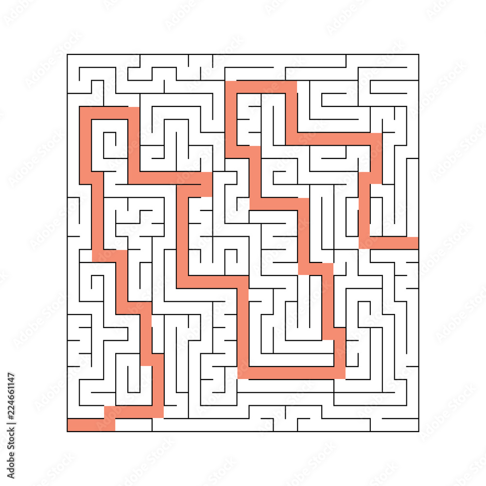 A square abstract labyrinth. An interesting and useful game for children and adults. A simple flat vector illustration on a white background. With the decision.