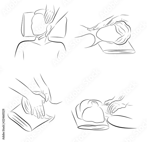 The position of the hands when neck massage. hand movements for neck massage. vector illustration.