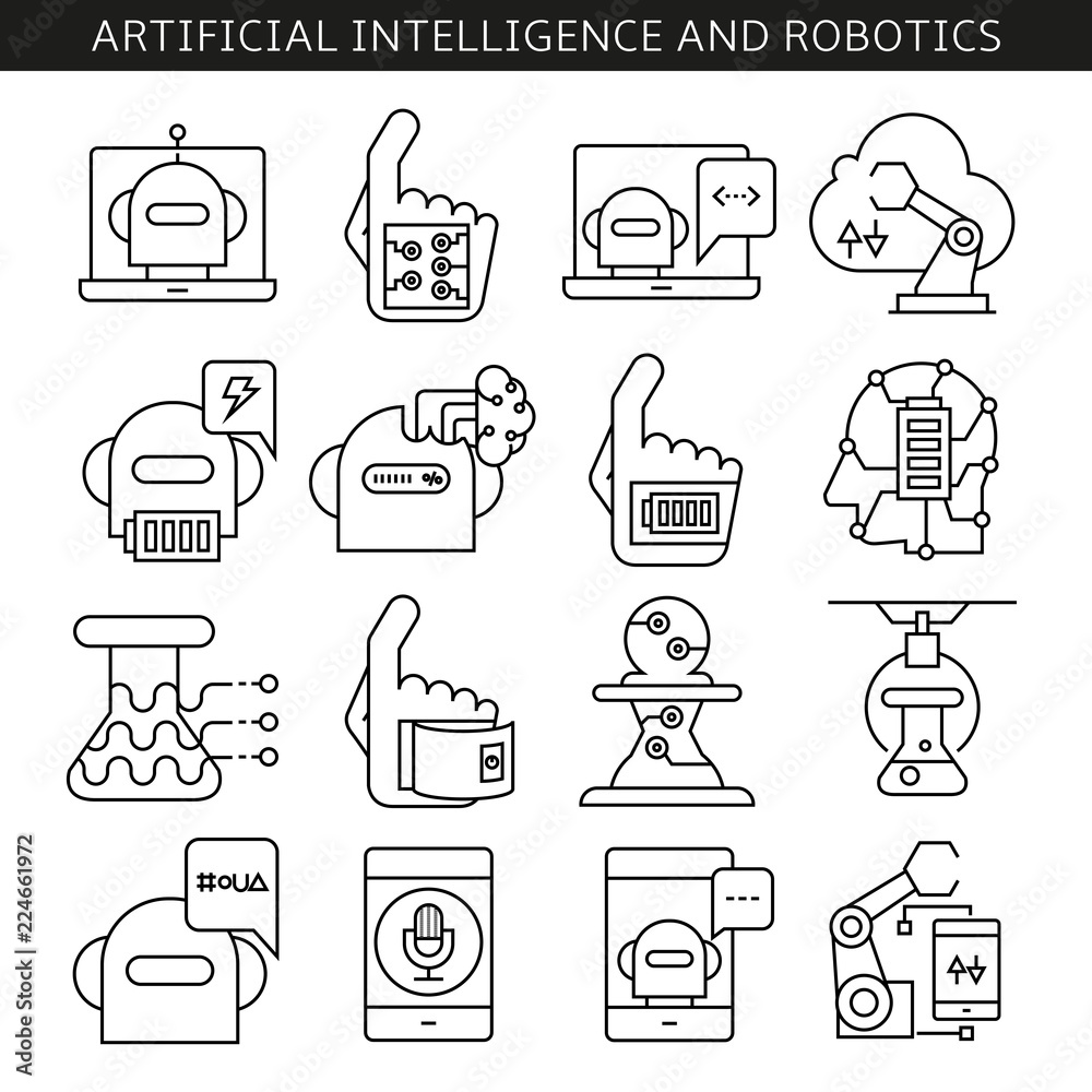 Fototapeta premium artificial intelligence and robotics icons in line style