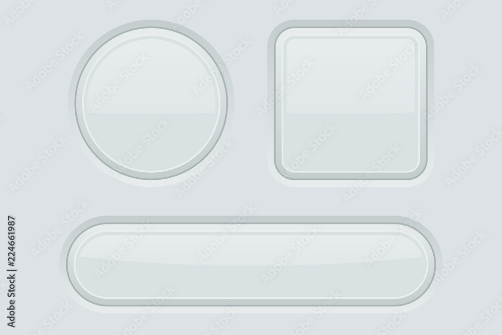 White buttons. 3d web interface elements White buttons. 3d web interface elements