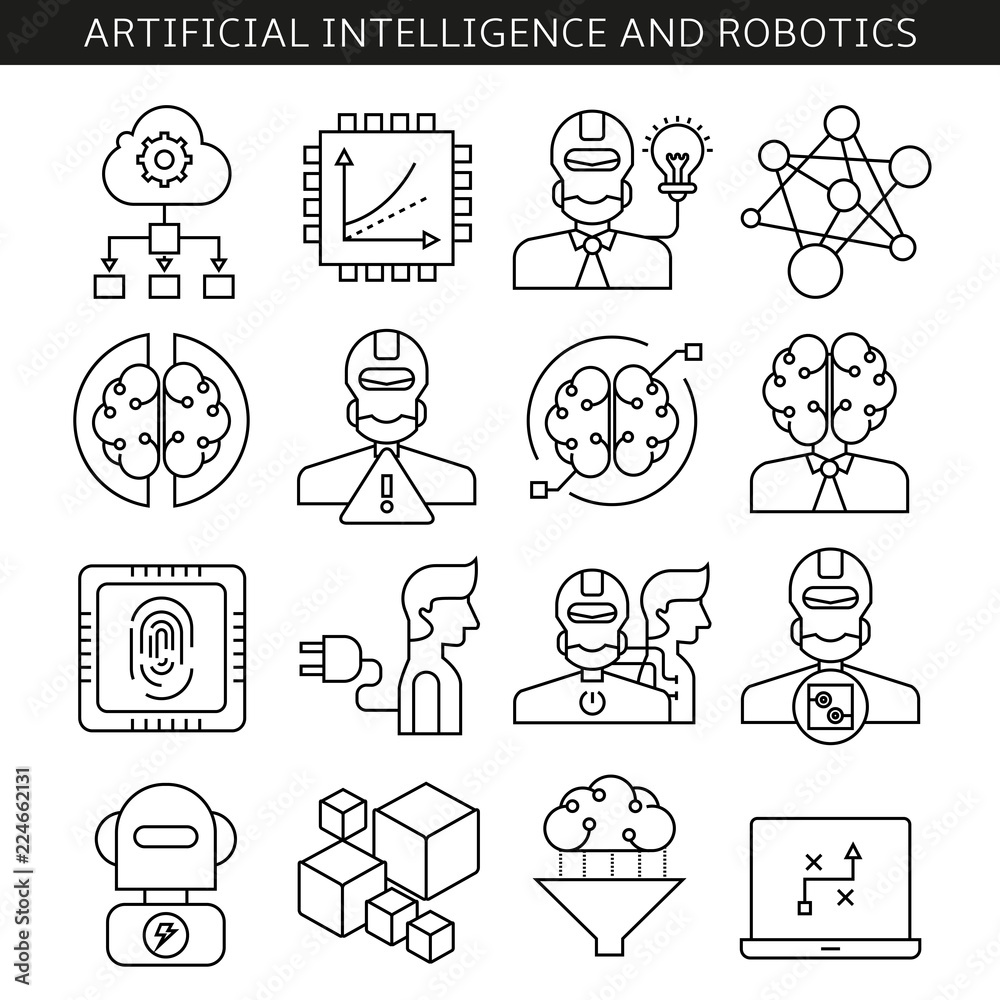 artificial intelligence and robotics icons in line style