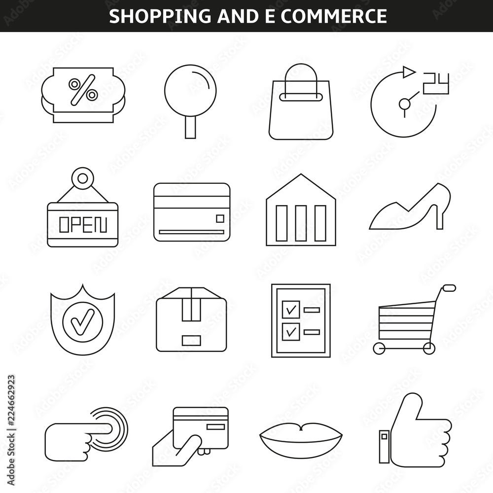 shopping and e commerce icons in outline style shopping and e commerce icons in outline style