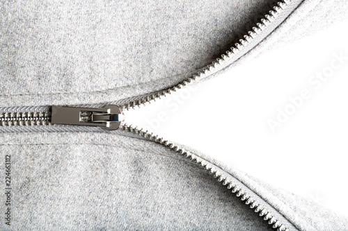 silver zip on woolen fabric photo