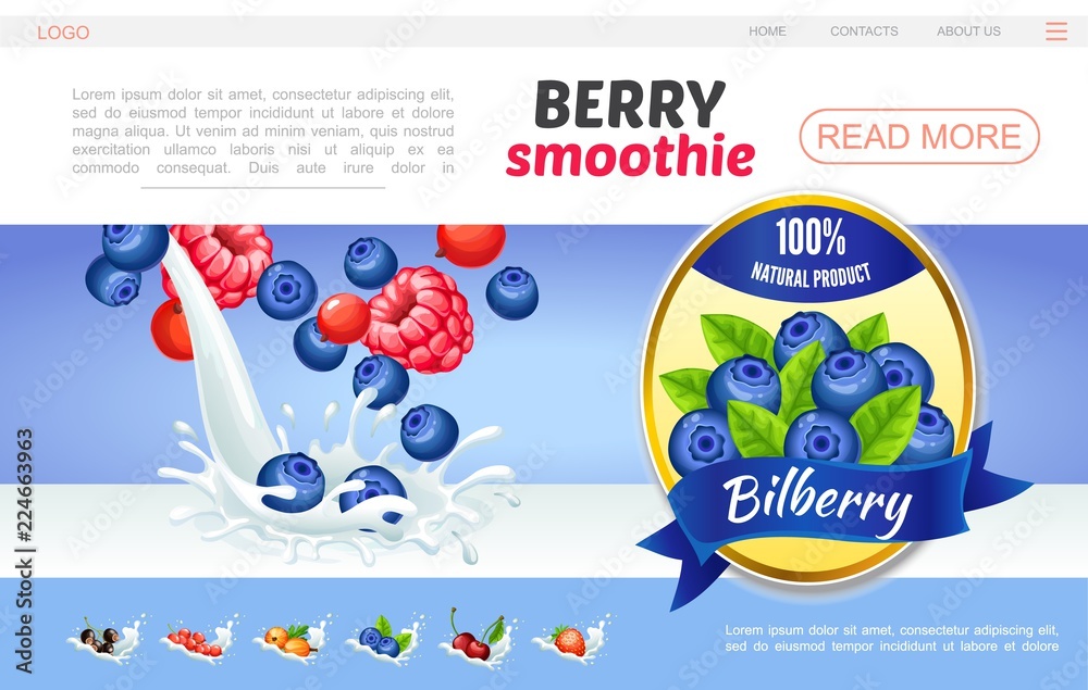 Cartoon Sweet Natural Smoothies Webpage Concept Cartoon Sweet Natural Smoothies Webpage Concept