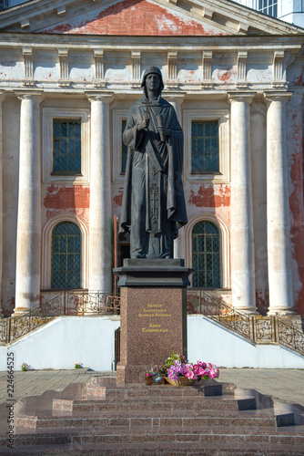 Kashin, Tver Region, Russia, September 20, 2018:  Monument to Anna Kashinskaya in front of  Ascension Cathedral  
 photo