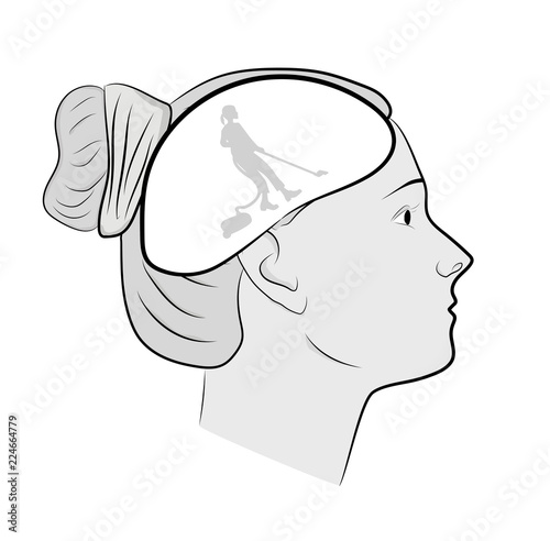 head of a woman. cleaning in the head. putting things in order in thoughts. vector illustration.