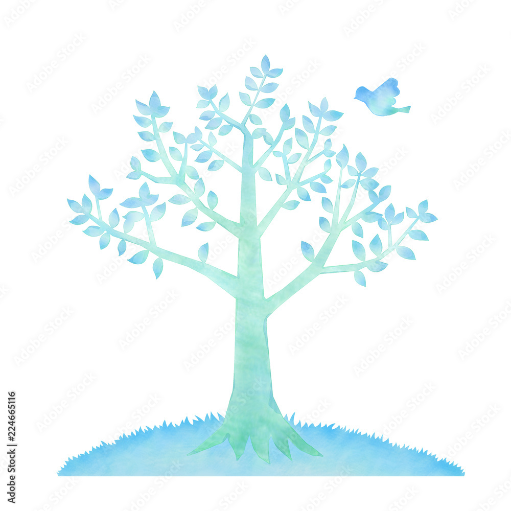 青い鳥と木のイラスト Stock Illustration Adobe Stock