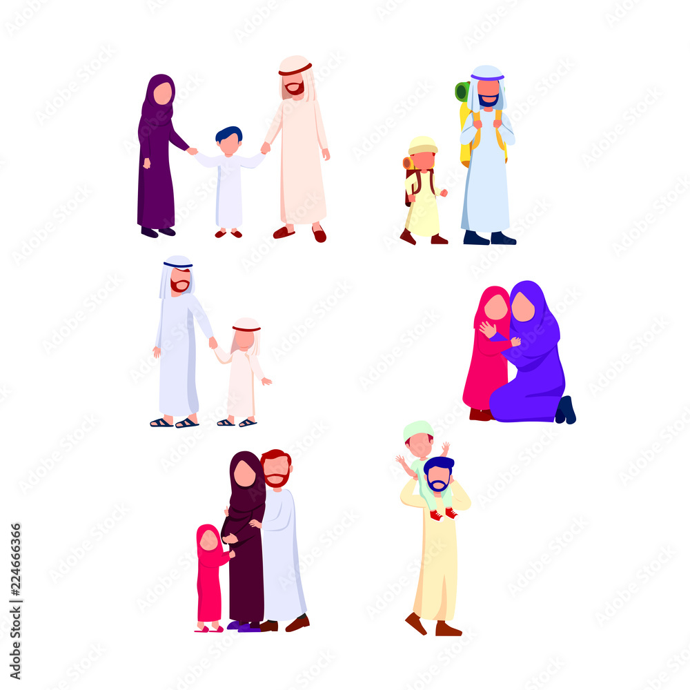 Set Group Illustration Happy Arabian Family, Father, Mother, Daughter And  Son Flat Vector Cartoon Simple Stock Vector | Adobe Stock