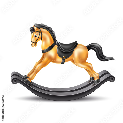 Vector 3d rocking horse golden marble on wood