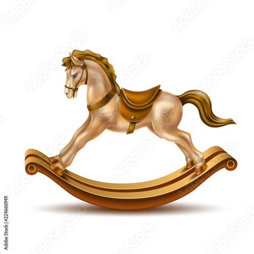 Vector 3d rocking horse golden marble on wood