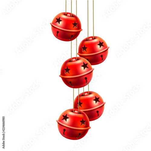 Vector red realistic jingle bells toys handing photo