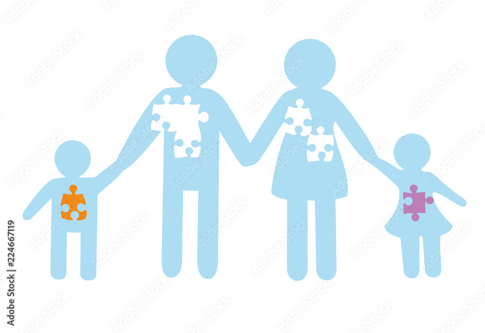 silhouette of the family. father, mother, daughter and son. a happy family. puzzles. vector illustration. silhouette of the family. father, mother, daughter and son. a happy family. puzzles. vector illustration.