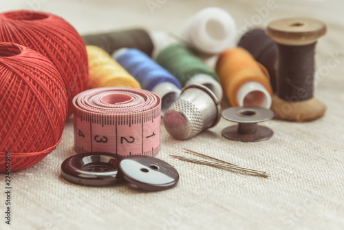 sewing thread and for knitting, composition of seamstress photo