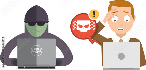 Hacker try to stealing data and password on a guy's computer