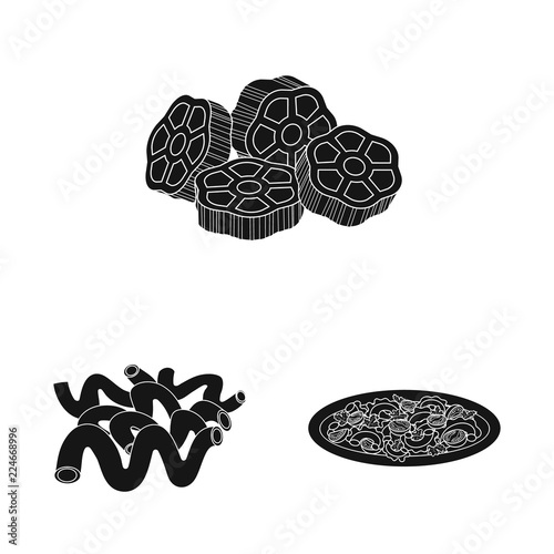 Vector illustration of pasta and carbohydrate symbol. Set of pasta and macaroni stock symbol for web.